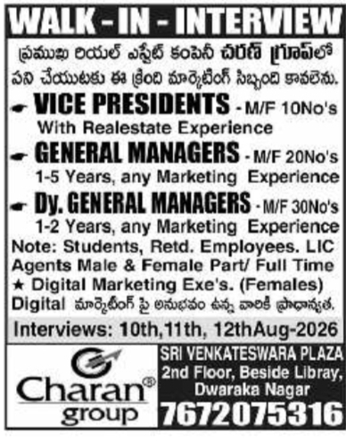 Job Vacancy: Management & Marketing Staff at Charan Group