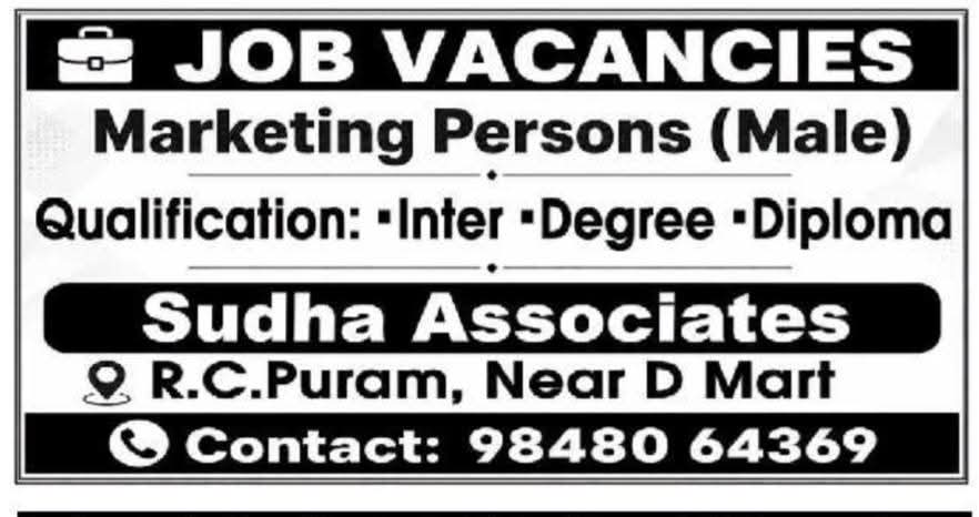 Job Vacancy: Marketing Persons at Sudha Associates