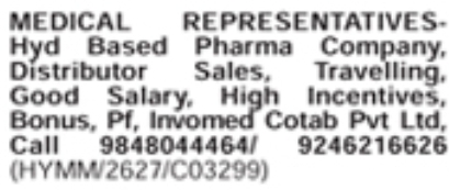 Job Vacancy: Medical Representatives