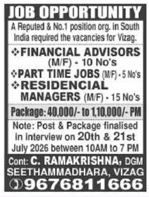 Job Vacancy: Multiple Openings at Reputed Organization