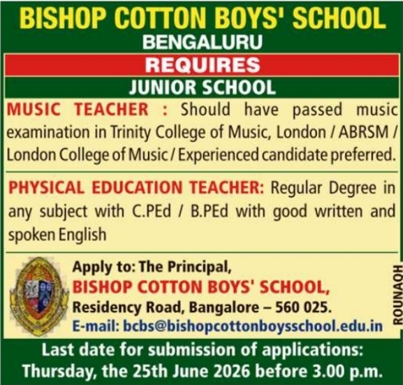 Job Vacancy: Music and PET Teachers in Bengaluru
