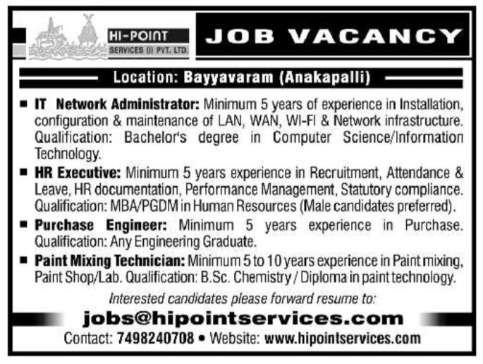 Job Vacancy Notice for Technical and Admin Roles by Hi-Point Services