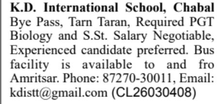 Job Vacancy Notice: PGT Faculty Recruitment at K.D. International School