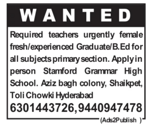 Job Vacancy: Primary School Teachers