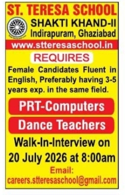 Job Vacancy: PRT and Dance Teachers at St. Teresa School