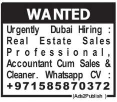 Job Vacancy: Real Estate Sales, Accountant & Cleaner