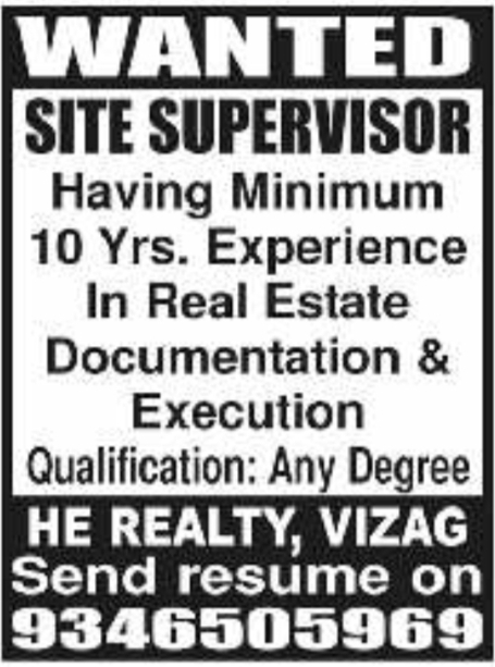 Job Vacancy: Real Estate Site Supervisor