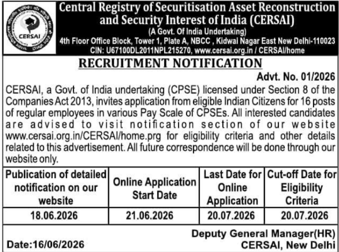 Job Vacancy: Regular Employee Recruitment at CERSAI