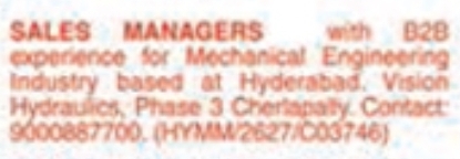 Job Vacancy: Sales Managers at Vision Hydraulics