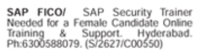 Job Vacancy: SAP Trainer