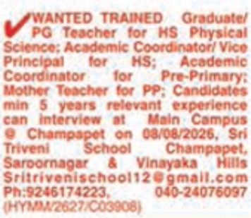 Job Vacancy: School Teachers and Coordinators