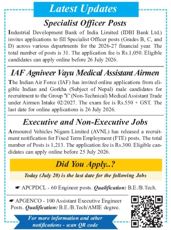 Job Vacancy: Specialist Officer IAF Agniveer and AVNL Positions Multiple Government Organizations