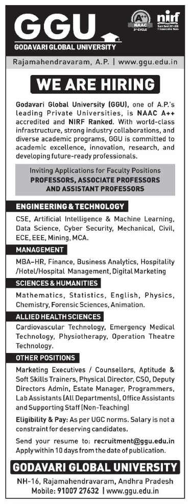 Job Vacancy: Teaching Faculty & Administrative Positions
