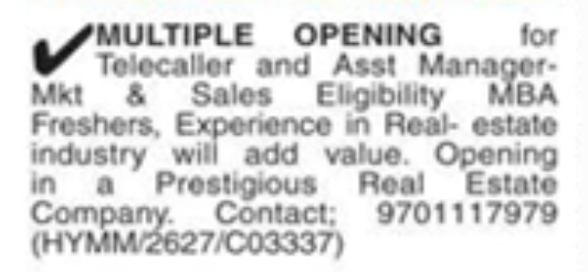 Job Vacancy: Telecaller and Assistant Manager