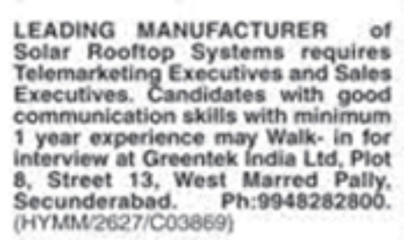 Job Vacancy: Telemarketing & Sales