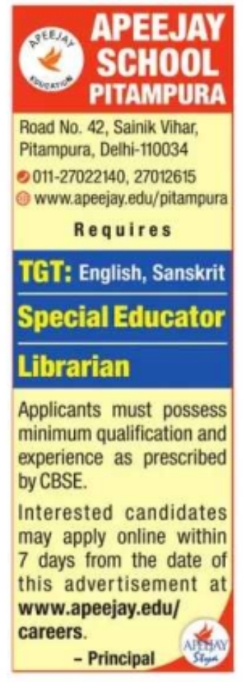 Job Vacancy: TGT, Educator & Librarian