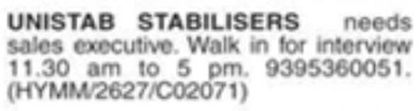 Job Vacancy: Unistab Stabilisers Sales Executive