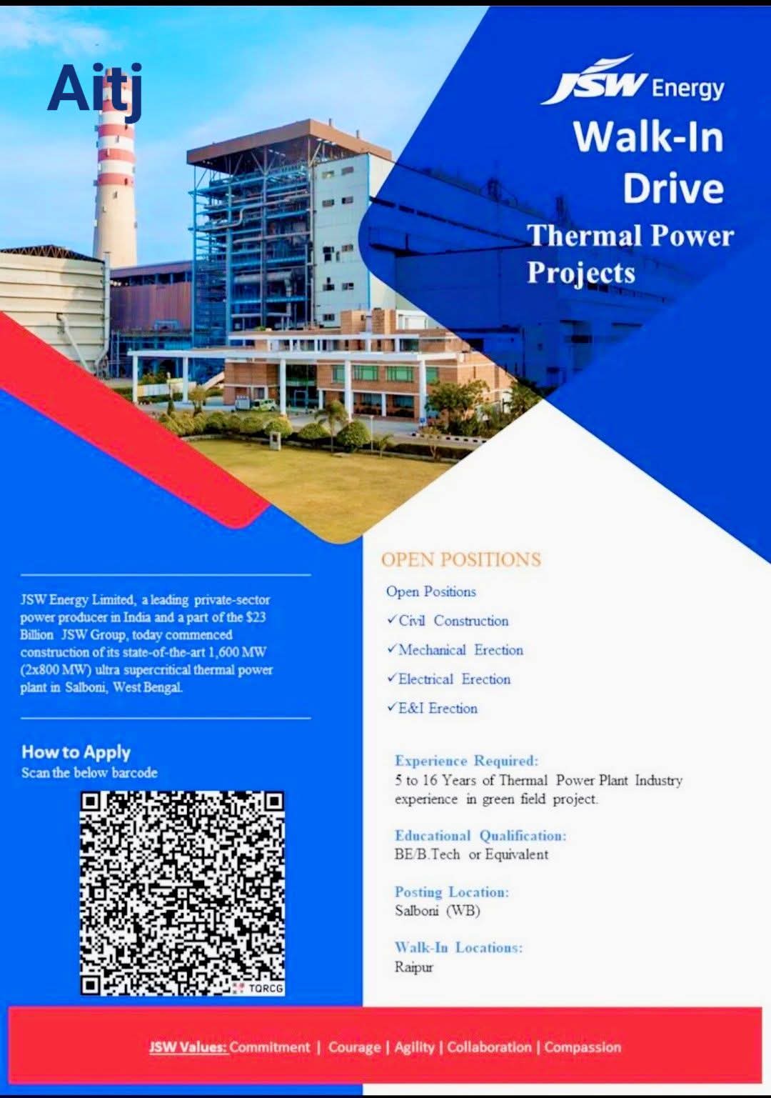 JSW Energy Recruitment Drive 2026 – Raipur Walk-In