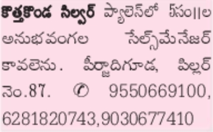 Kothakonda Silver Palace Sales Manager Recruitment