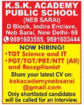 K.S.K. Academy Public School Recruitment: Teaching & Receptionist Vacancies