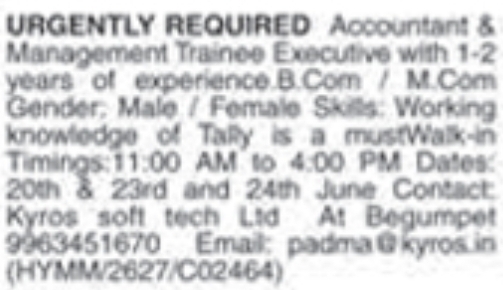 Kyros Soft Tech Ltd Executive Recruitment
