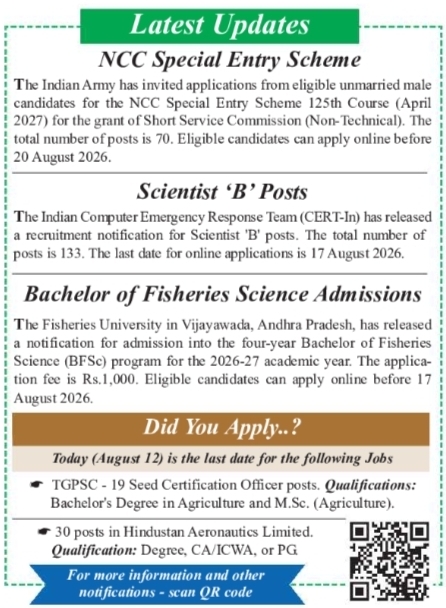 Latest Employment Updates and Admission Notifications
