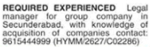 Legal Manager Job Opening