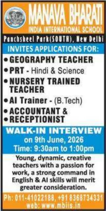 Manava Bharati School: Faculty & Staff Walk-In Interview