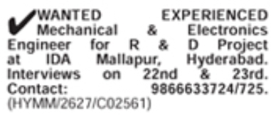 Mechanical & Electronics Engineer Job Vacancies
