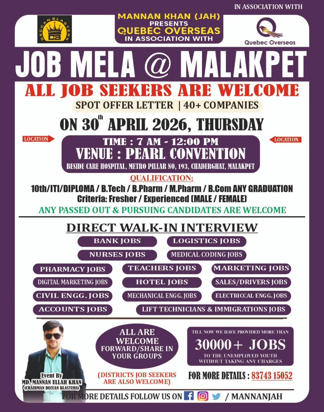 Mega Job Mela in Hyderabad – April 30th at Pearl Convention