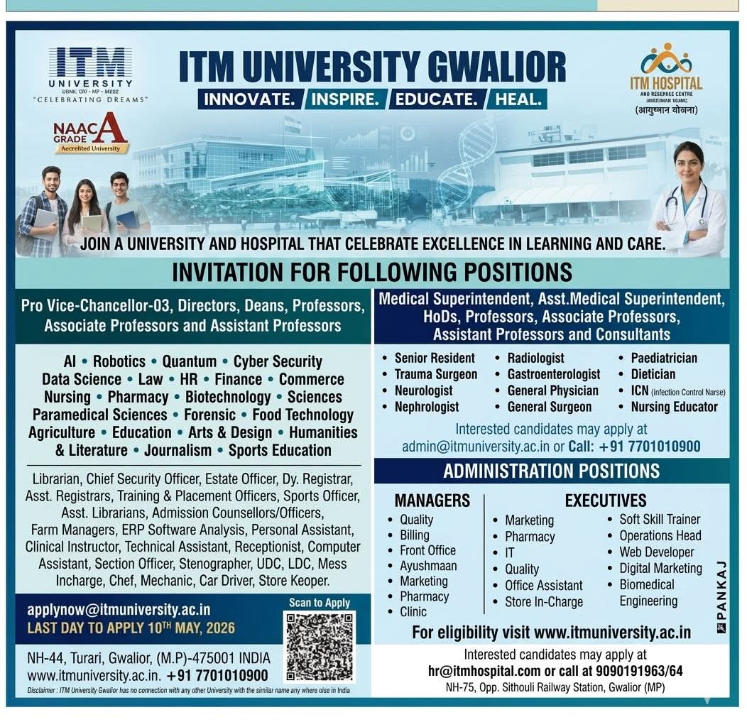 Mega Recruitment Drive 2026: ITM University Gwalior & ITM Hospital