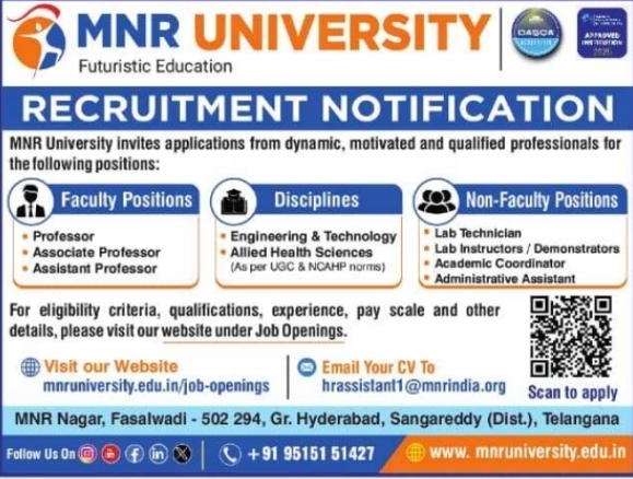 MNR University Faculty Recruitment