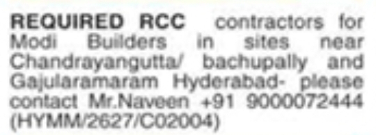 Modi Builders: Requirement for RCC Contractors