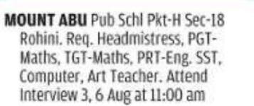 Mount Abu Public School Faculty Interview Drive