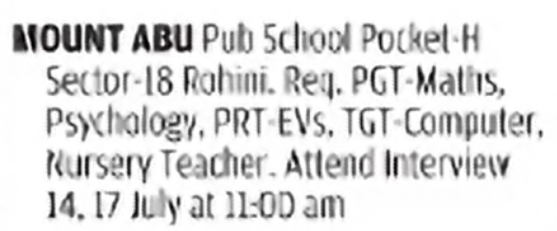 Mount Abu Public School Recruitment: Walk-In Teaching Interviews