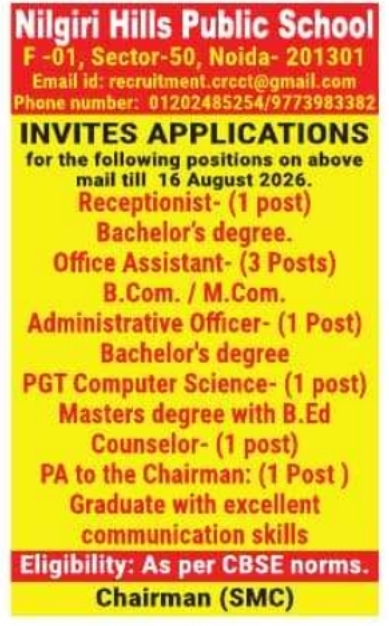 Multi-Post Institutional Vacancy by Nilgiri Hills Public School
