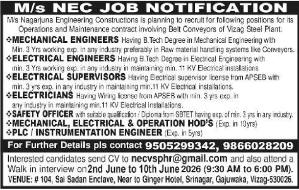 Nagarjuna Engineering Constructions Job Notification