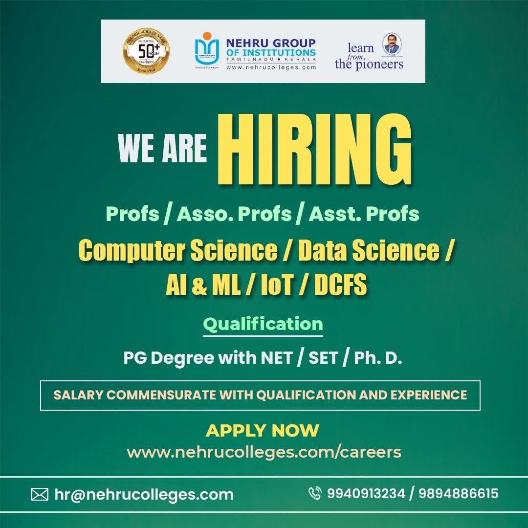 Nehru Group of Institutions Recruitment for Faculty Positions