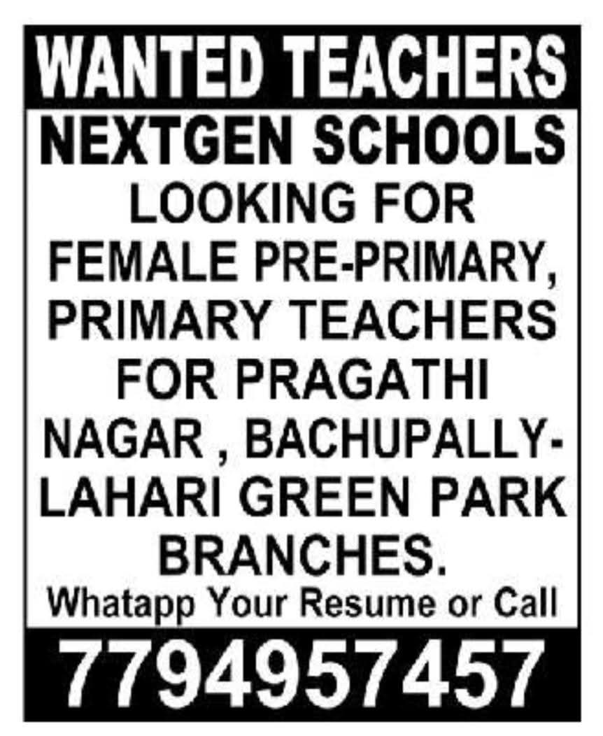 Nextgen Schools Female Teachers Recruitment
