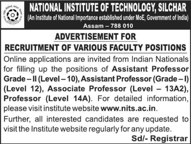 NIT Silchar Faculty Recruitment