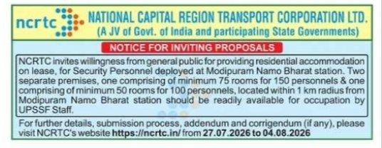Notice for Inviting Residential Accommodation Proposals by NCRTC
