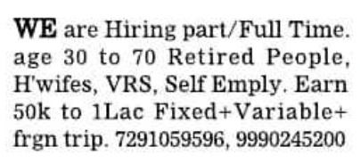 Part-Time and Full-Time Recruitment for Senior Citizens and Self-Employed