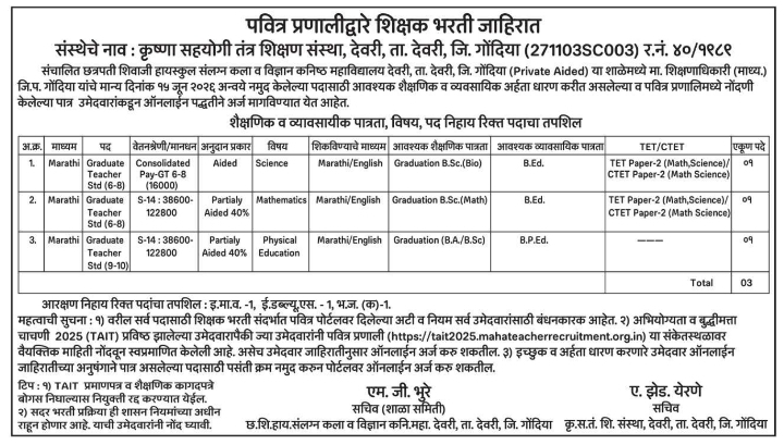 Graduate Teacher Recruitment by Krishna Sahayogi Sanstha
