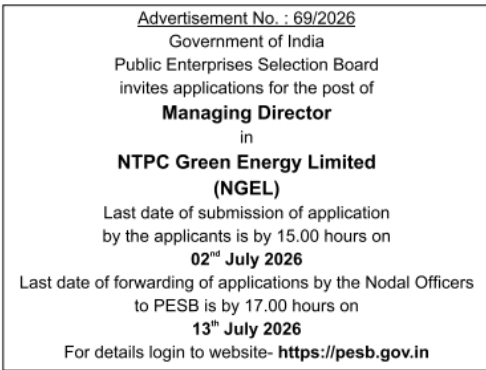 PESB NTPC Green Energy Managing Director Recruitment