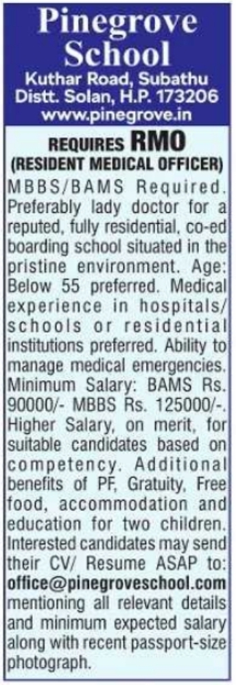 Pinegrove School Resident Medical Officer Recruitment Notice