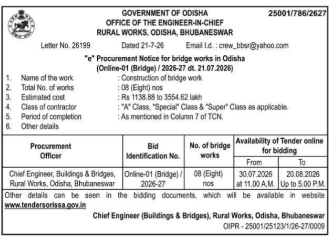 Procurement Notice for Bridge Construction Works in Odisha