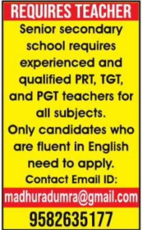 PRT, TGT, and PGT Teachers Recruitment