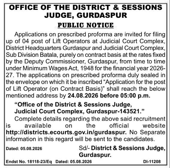 Public Notice for Contractual Lift Operator Recruitment