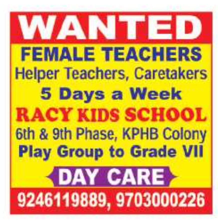 Racy Kids School Staff Recruitment