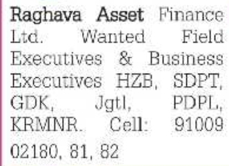 Raghava Asset Finance Field & Business Executives Recruitment
